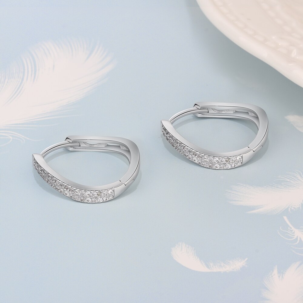 Classic Style Hoop Earrings Silver Color Curved CZ Earrings with Zircon Anniversary Fashion Jewelry Gift for Women 2021 Trend