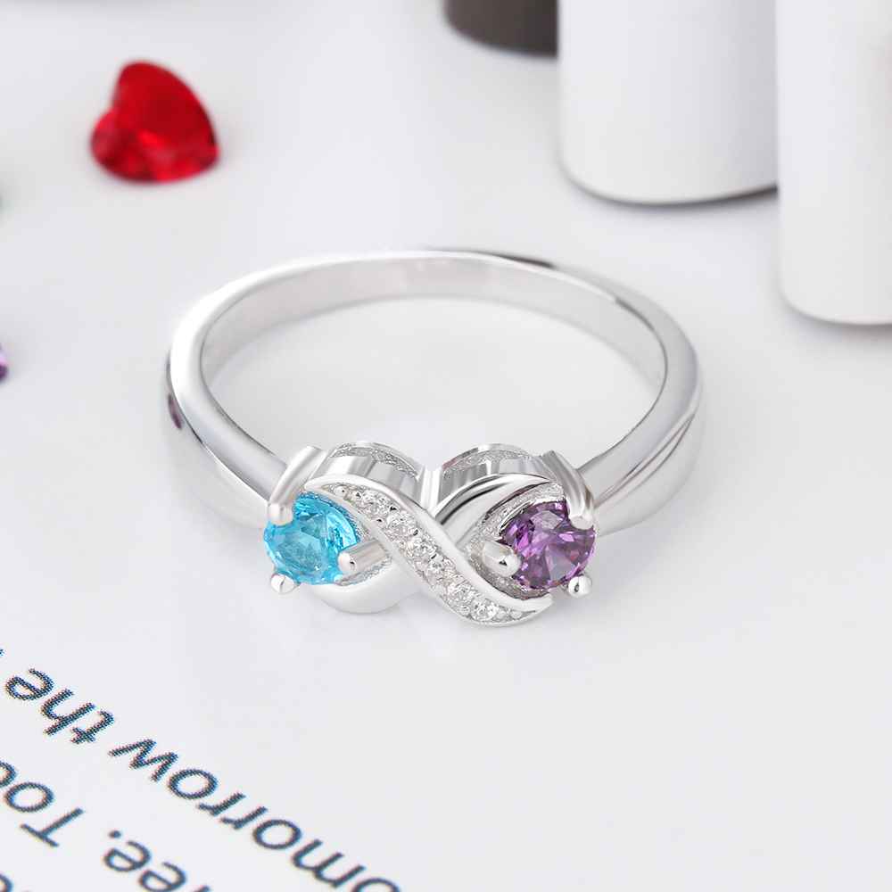 Personalized Birthstone 925 Sterling Silver Infinity Promise Rings Custom Engrave 2 Names Silver Jewelry Gift for Her (RI103265)