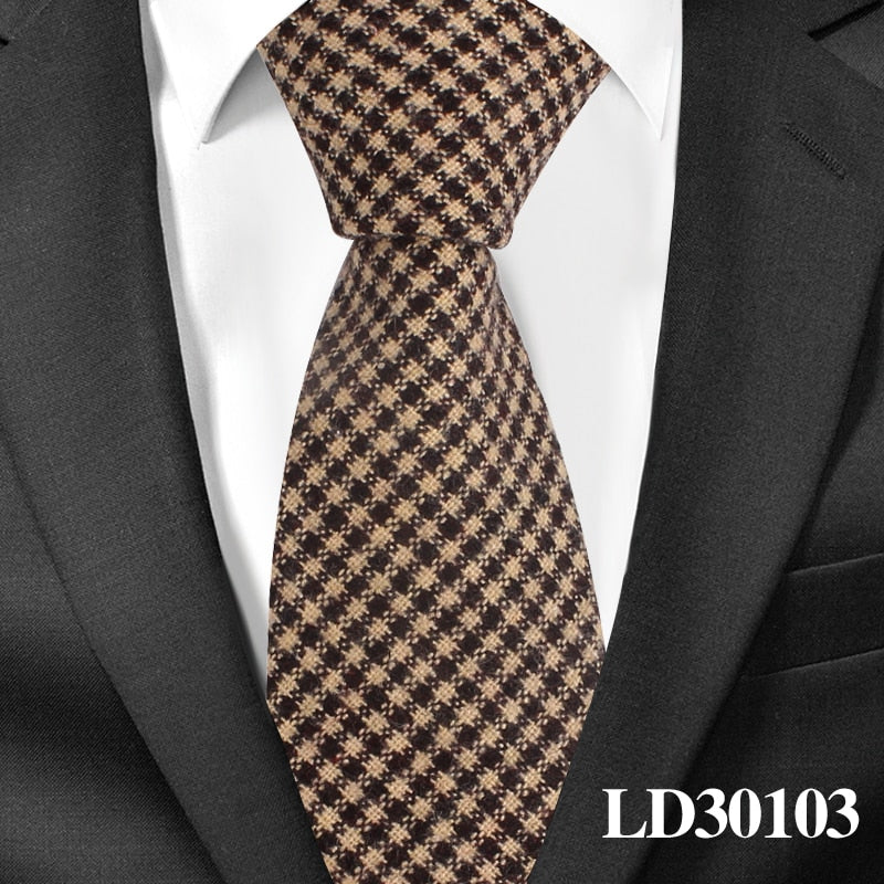 New Wool Ties Skinny Woolen Necktie For Men Suits Mens Plaid Striped Neck Tie For Business Cravats 7cm Width Groom Neckties