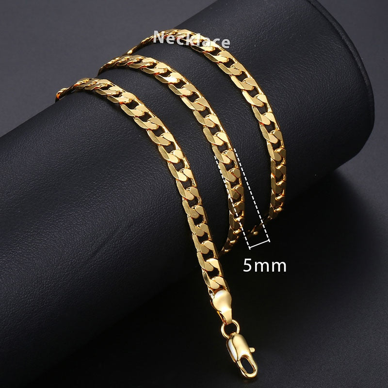 Necklace In Gold For Men And Women Male Collar with Figaro Rope Cuban Link Chain Necklace Fashion Gift Jewelry 18-24