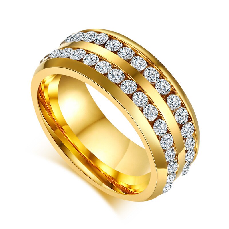 Vnox Trendy Wedding Rings for Women Men CZ Stones Gold Color Stainless Steel Jewelry Engagement Anniversary Valentine's Day Gift