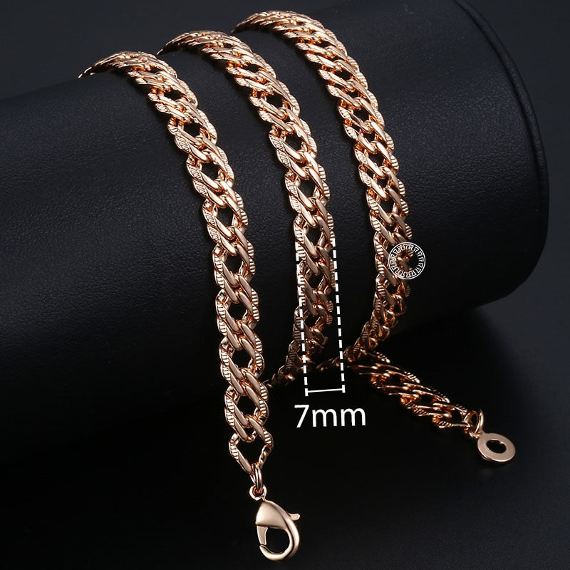 Davieslee Chain Necklace for Women Men 585 Rose Gold Color Necklace for Women Men Foxtail Hammered Bismark Chain 3-8mm DCNN1