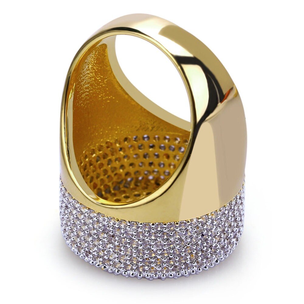TOPGRILLZ Hip Hop Iced Out Bling Ring Gold Color Micro Pave Cubic Zircon Round Rings Male Jewelry.