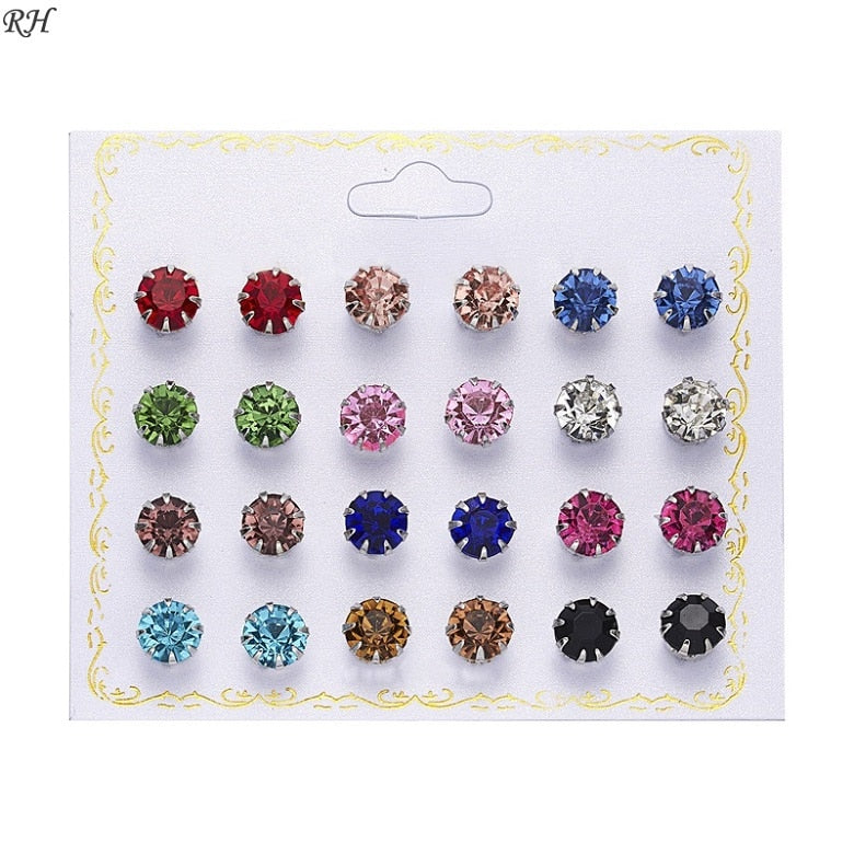 12 pairs/set Crystal Simulated Pearl Earrings Set Women Jewelry Accessories Piercing Ball Stud Earring kit Bijouteria brincos