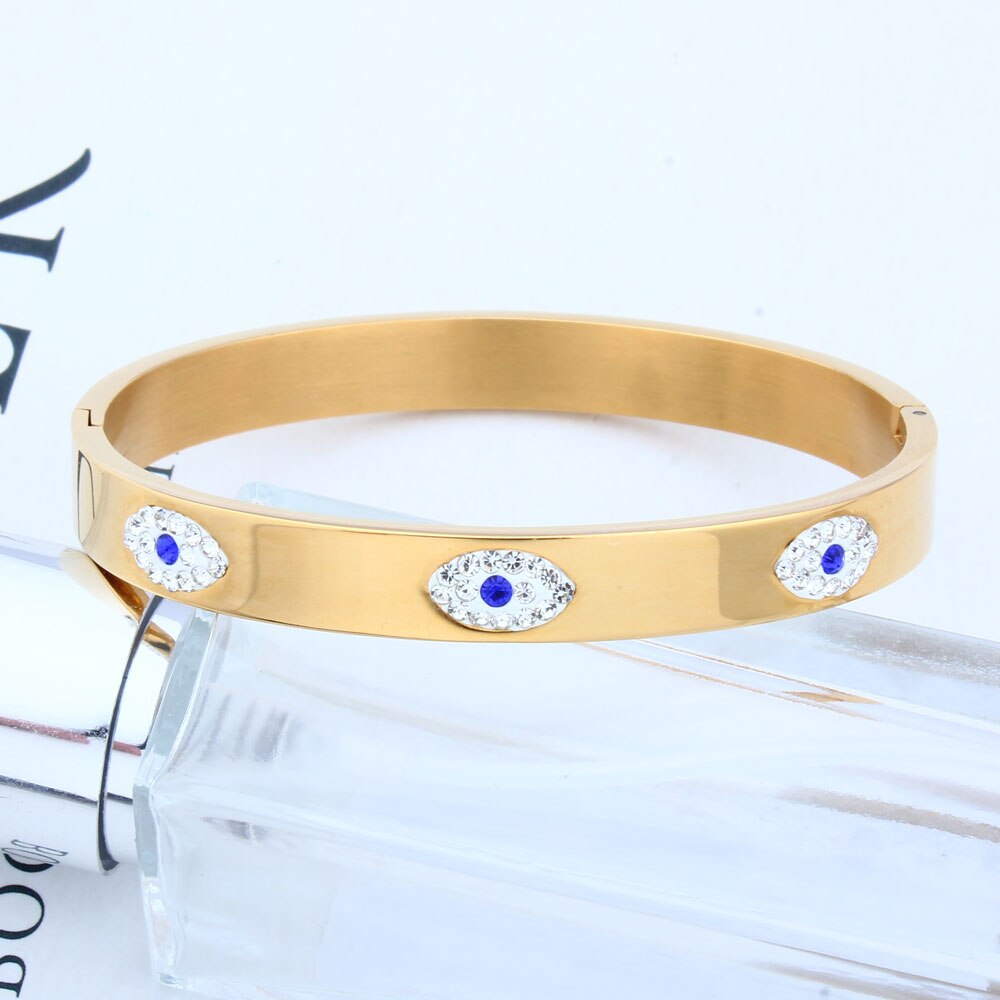 OUFEI Stainless Steel Cuff Bracelet For Women Fashion Evil Eye Bangle Luxury Crystal Bracelet Indian Bangles Women Accessories