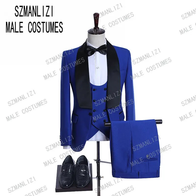 2020 Custom Made 3-Piece Beige Smoking Blazer Casual Business Gentlemen Groom Suits Prom Suits For Men Wedding Best Man Tuxedo