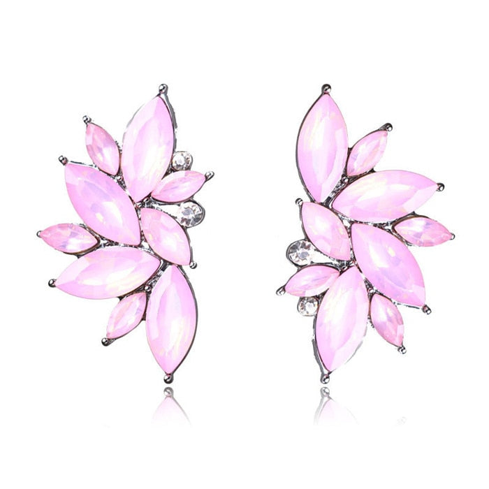 Trendy Women's Earrings Jewelry: Fashionable New Elegant Crystal Rhinestone Flower Opal Stone Stud Earrings.