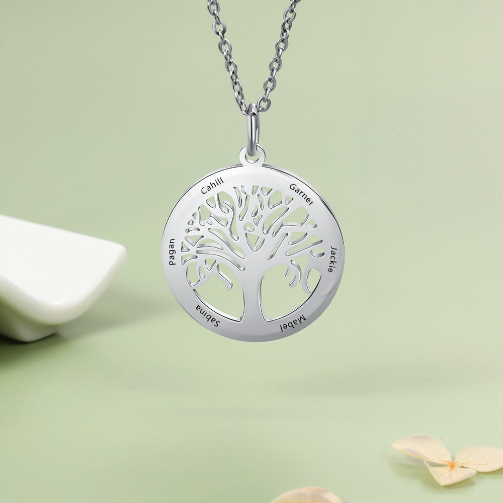 Tree Of Life Personalized Gift Engrave Name Necklace Stainless Steel Necklaces &amp; Pendants for Mom Jewelry (JewelOra NE103172)