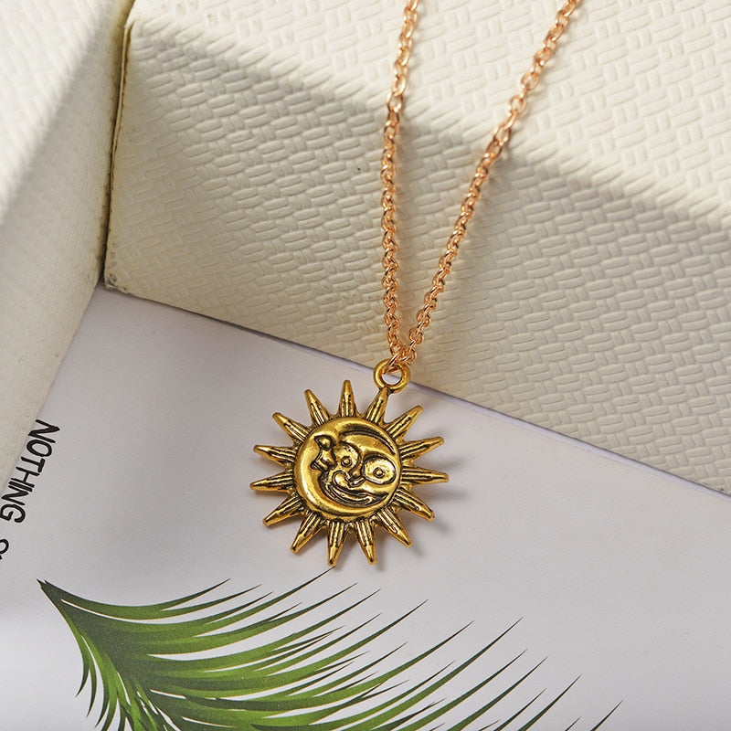 Cute Small Sun Pendant Necklace for Women Gold Color Necklace Chain Necklace Bohemian Collar Jewelry Girls Gifts