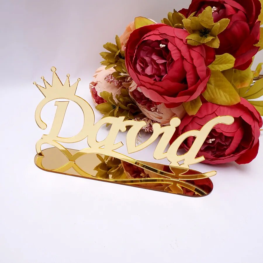 Personalized Name TableShow Mirrored Crown Style Table Stand Decor Custom Acrylic Mirror Wedding Birthday Party Favors Gifts