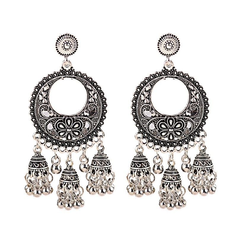 New Ethnic Vintage Women's Geometric Turkish Jhumka Earrings Indian Jewelry Gold Color Tassel Dangling Earrings Turkey Jewelry