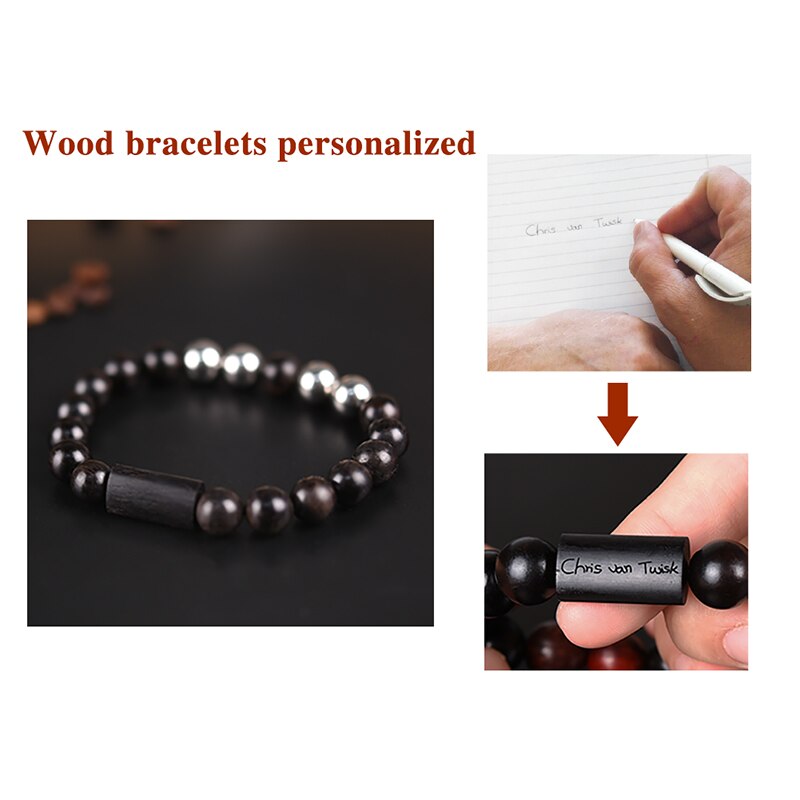 Engraving Name Bead Bracelet Homme Men Wooden Bangle Custom Jewelry Gift pulsera hombre