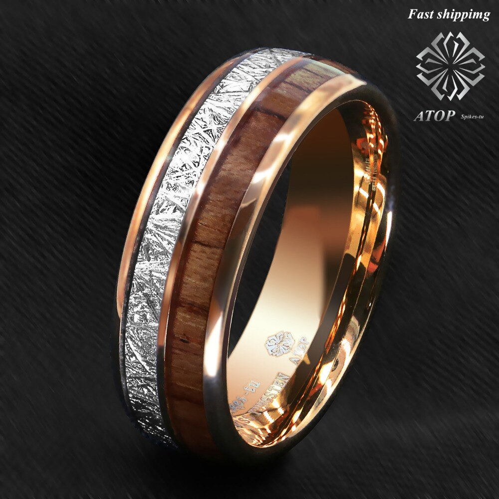 8mm Rose Gold Dome Tungsten Ring Silver Koa Wood Inlay Bridal ATOP Men Jewelry Customized Jewelry