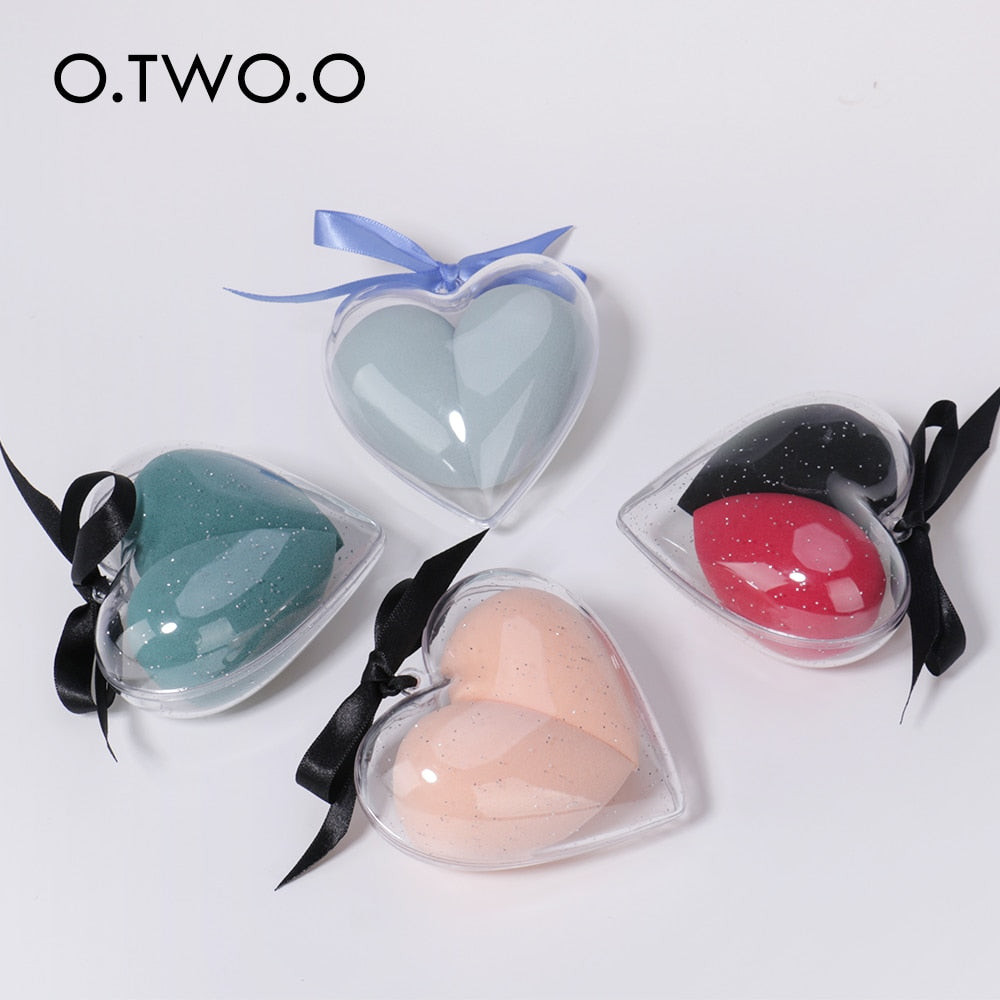 O.TWO.O 2pcs/set Makeup Sponge Heart-Shape Box Non-Latex Material Cosmetic Puff Powder Foundation Use Beauty Make Up Tools