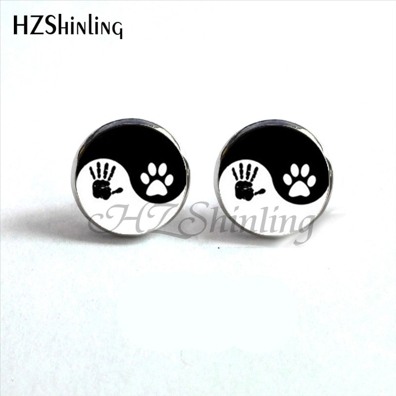 NES-00100  Yin Yang  Earrings Ying Yang  Ear Stud Magic Sign Zen Earrings Glass Cabochon Earrings HZ4