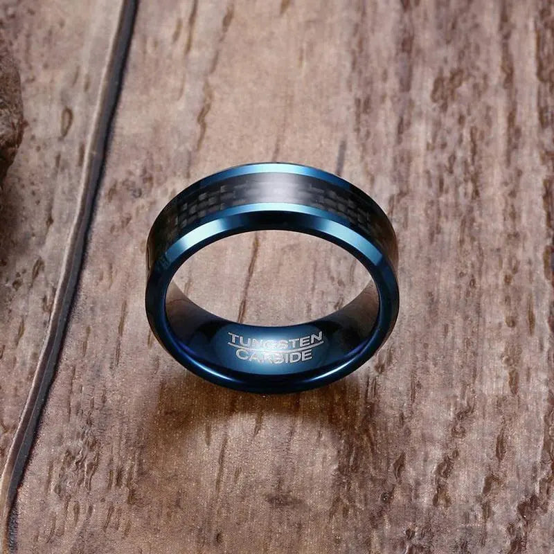 Vnox Blue Tungsten Rings for Men Wedding Bands 8mm Men&#39;s Carbon Fiber Tungsten Carbide Men Ring Jewelry