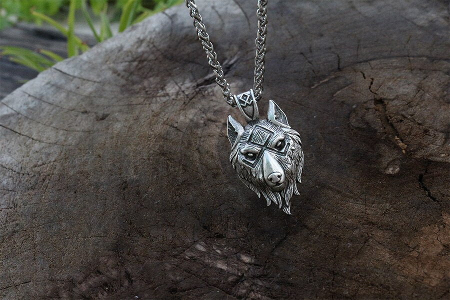 lanseis 1pcs viking wolf head  pendant norse wolf symbol men necklace  jewelry