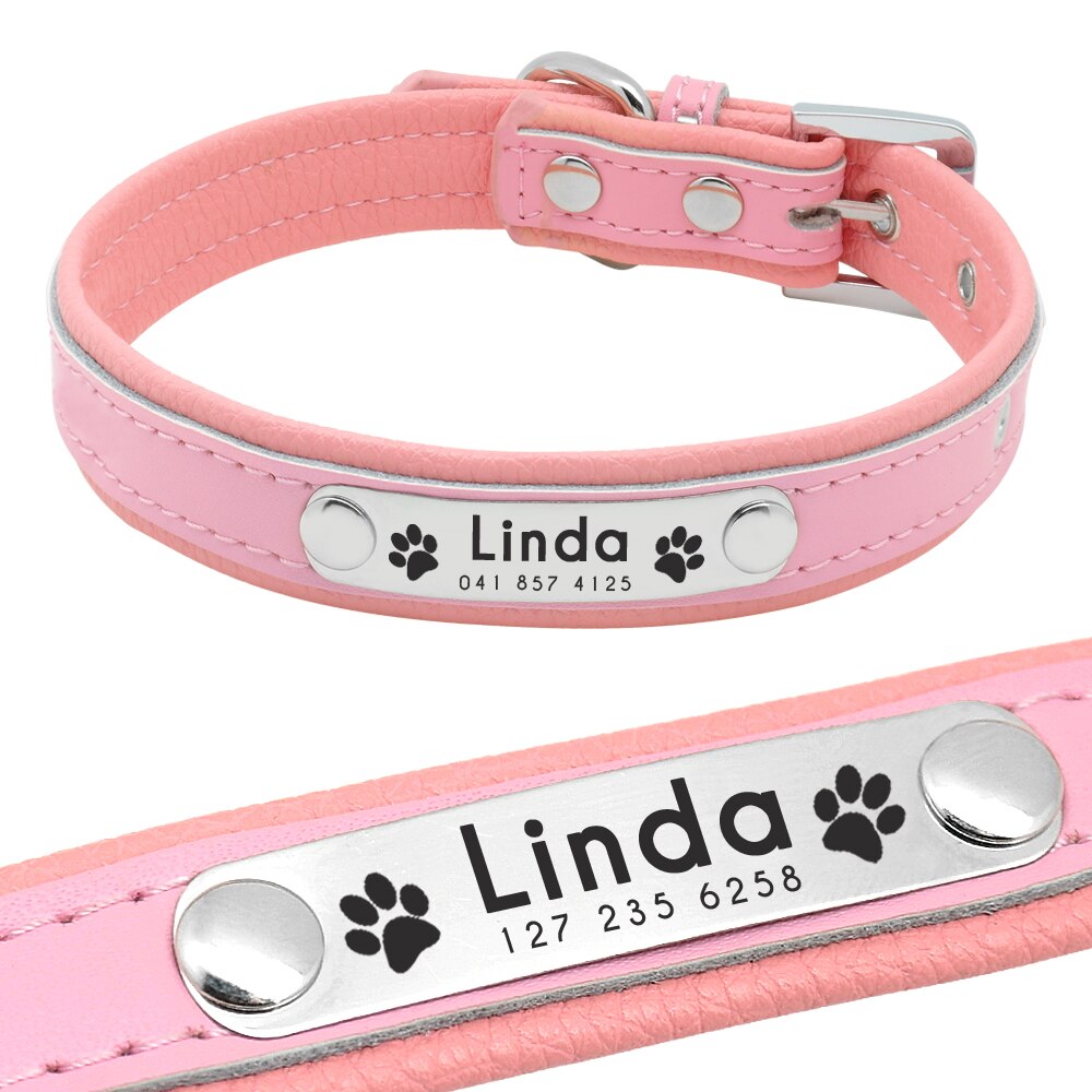 Personalized Dog Collars Leather Padded Customized Dogs Collars Name ID Collar For Small Medium Dogs Cats Blue Pink Black Red