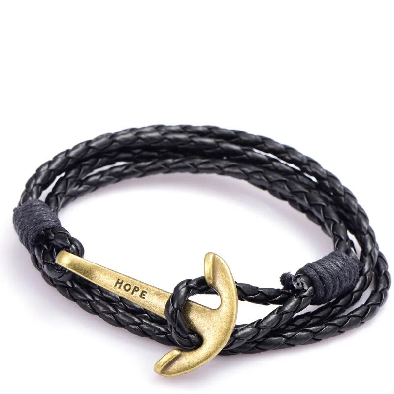 NIUYITID 40cm PU Leather Men Bracelet Jewelry Man Anchor Bracelet Wristband Charm Braclet For Male Accessories Hand Cuff