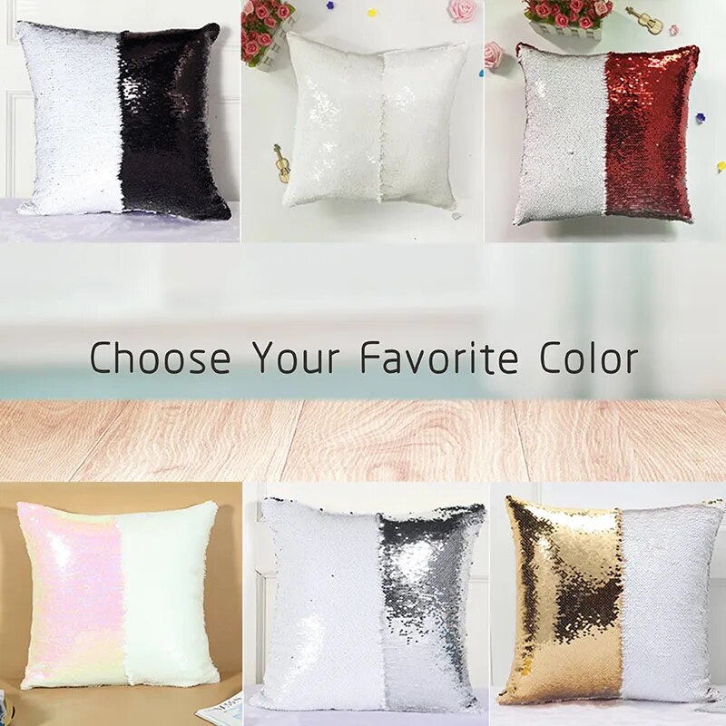 Picture Custom Glitter Cushions Covers Color Reversible Sequin Mermaid Pillows Home Decor Seat Cushion Love Throw Pillowcase