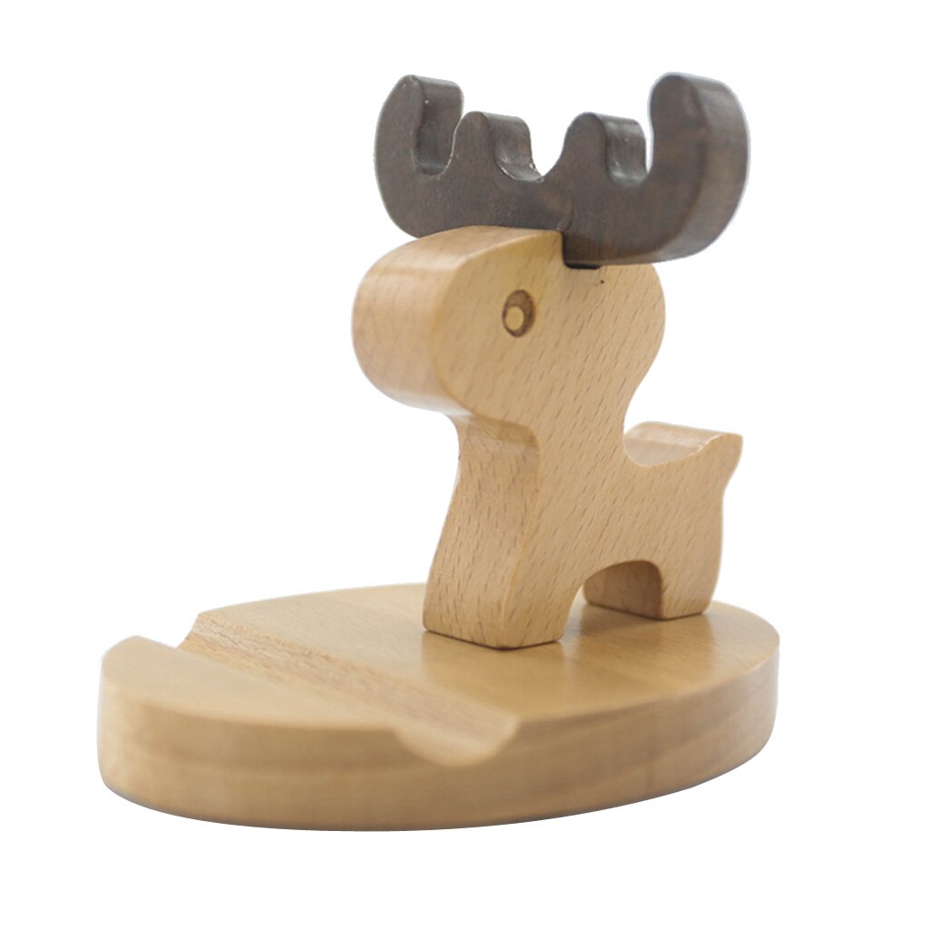 Solid Wood Animal Mobile Phone Holder Car Home Mount Cradle Desk Stand for Mobile Cellphone Laptop, Switch/Deer/Dog/Boy/Elephant