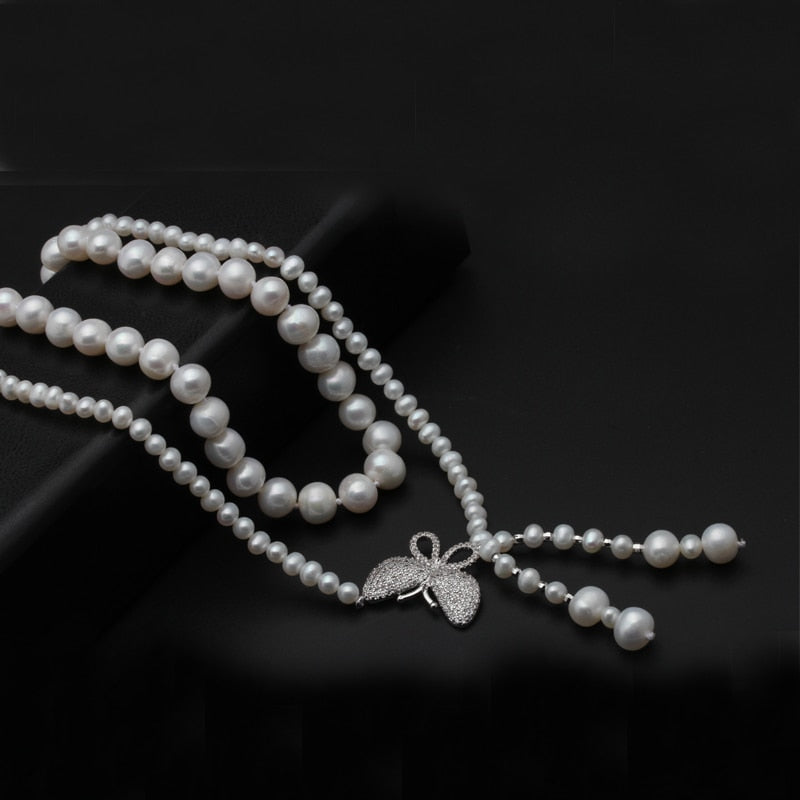 Real natural freshwater double pearl necklace for women,wedding choker necklace anniversary gift