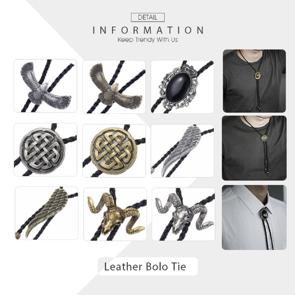 Men's Necklace Casual Business 26 Styles Bolo Tie Vintage Leather Necklace Male Dropship Wholesale Jewelry Gifts for Men UNM10