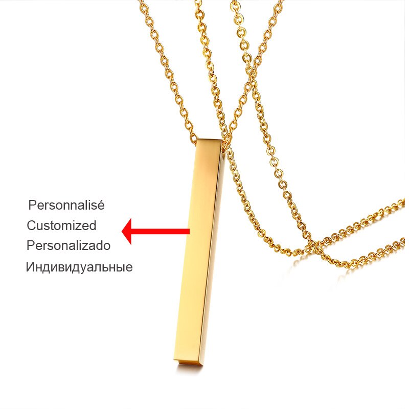 Vnox Square Bar Personalized Custom Name Necklace Women Jewelry Russian French 100 Language