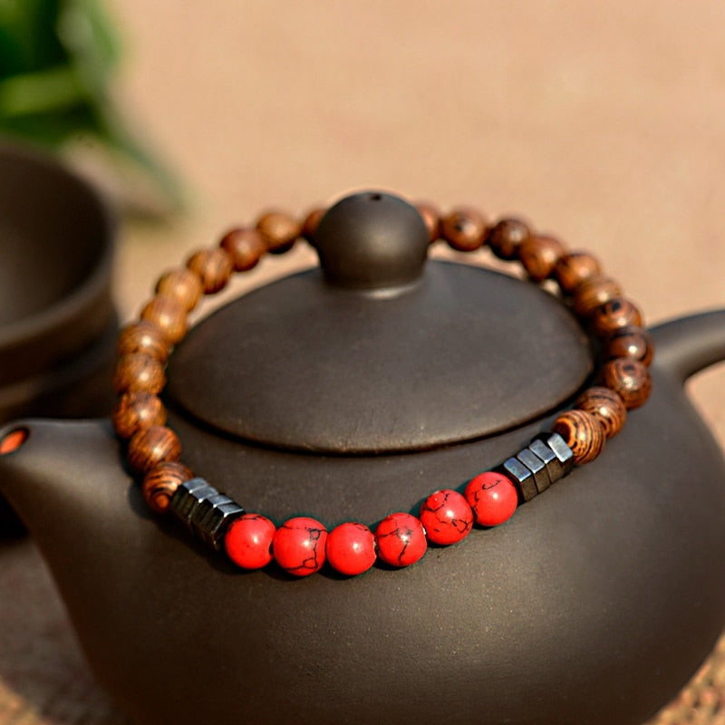 2020 Classic Women 6MM Natural Wood Beads Bracelet Men Ethnic Hematite Lava Stone Bracelet Homme Prayer Jewelry Yoga Bracelet