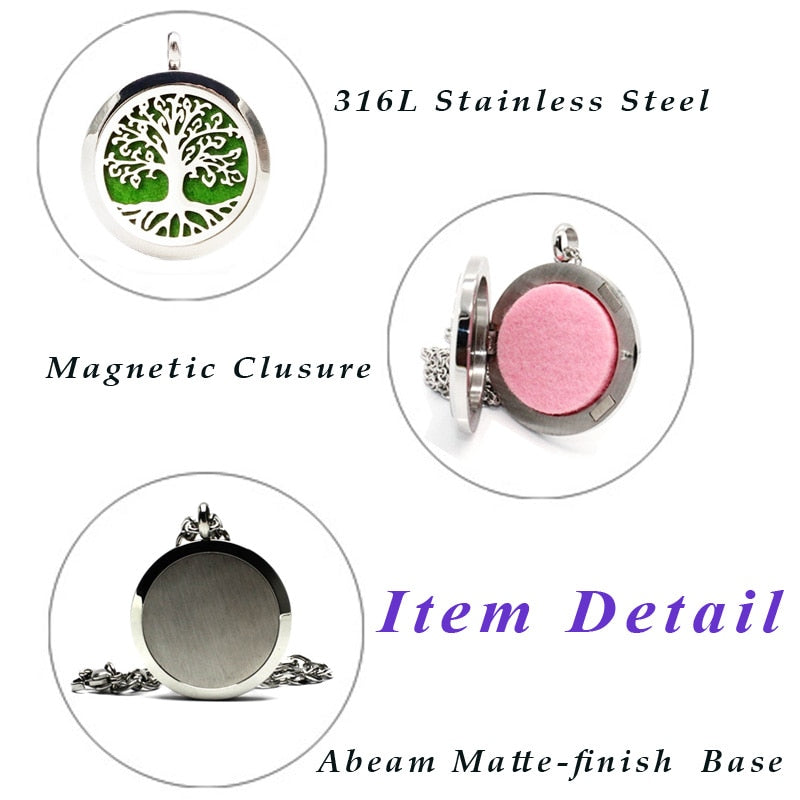 Tree Hollowed Magnetic Aromatherapy Diffuser  Pendant Chain Necklace Stainless Steel Perfume  Essential Oil Locket Necklace