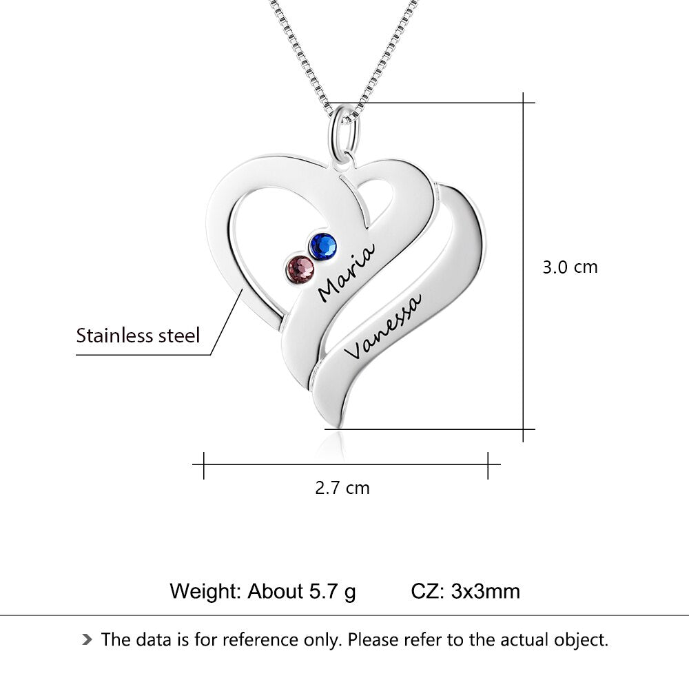 Women Custom Name Necklaces &amp; Pendants Personalized Birthstone Heart Pendant Stainless Steel Engraved Jewelry(JewelOra NE102360)