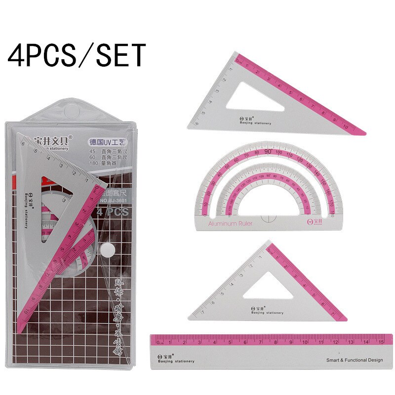 4PCS/Set UV Aluminum Alloy Ruler Drawing Measurement Geometry TriangleRuler straightedge Protractor A variety of rulers