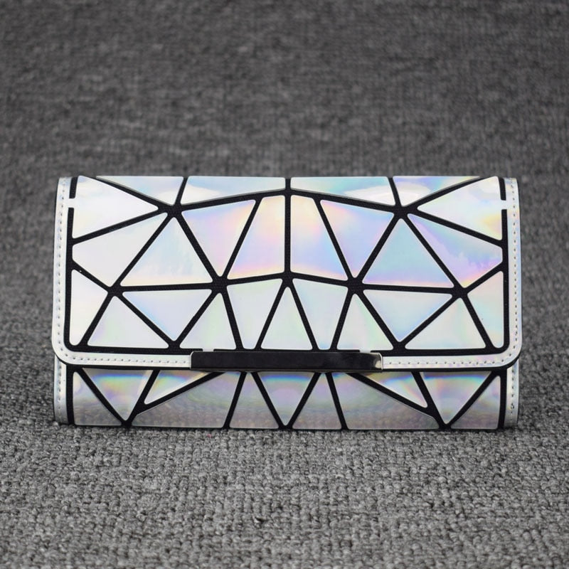New Women Long Clutch Wallets Purse Geometry Luminous Diamond Lattice Standard Wallets Zipper Female Wallet Card Holder Carteira