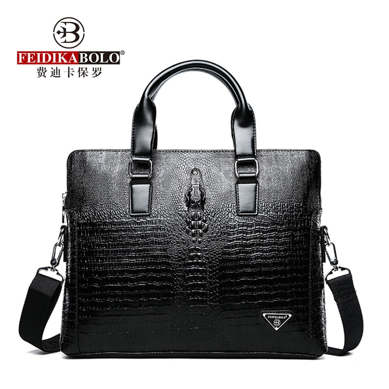 FEIDIKABOLO Crocodile Men's Briefcase Luxury Black Men Handbags Messenger Bags PU Leather Man Bags Business Casual Shoulder Bag