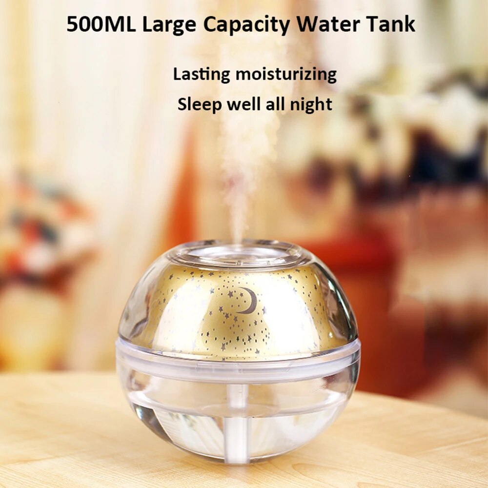 500ML air Humidifier usb Ultrasonic Aromatherapy Diffuser with Star sky Lamp for Home Babyroom Mini Electric Mist Maker Fogger