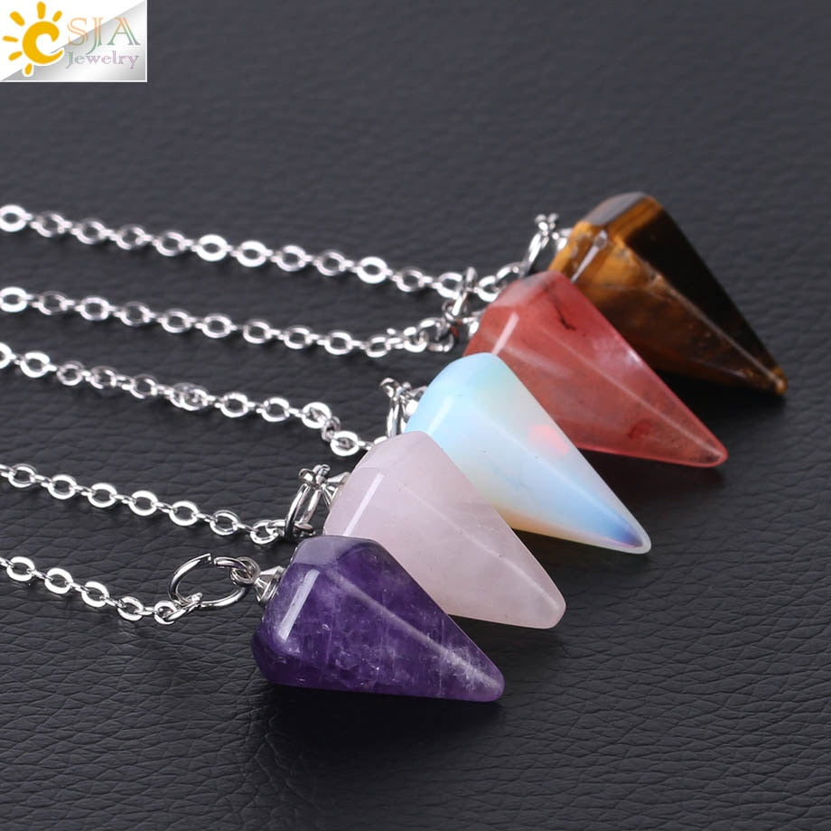 CSJA Reiki Healing Pendulums Radiesthesia Natural Stones Pendant Amulet Crystal Pendulum for Men Women Pendulos Small Size  F366