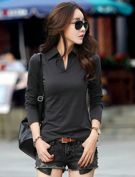 95% Cotton Polo Ralphmen Women Long Sleeve Casual T-Shirt  Plus Size Polos Mujer blusas feminina Ralph Feminina femme shirts