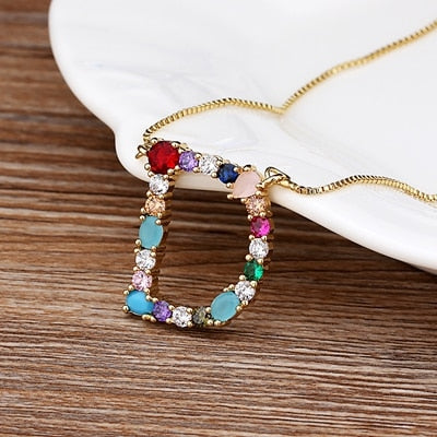 New Arrival Hot Sale Personal Name Letter Necklace Rainbow CZ Initials Alphabet Women Girls Gorgeous Family Jewelry Gift