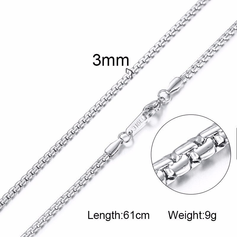 Vnox 3-6MM Tone Snake Cocoon Curb Link Flat Box Wheat Chains Stainless Steel Men Necklace Choker Jewelry 24 inch