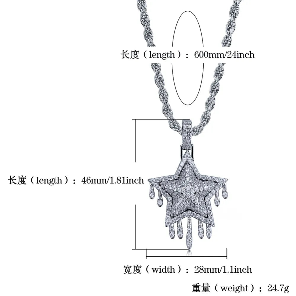TOPGRILLZ Men&#39;s Women Iced Out Cubic Zircon Bling Drip Star Necklace &amp; Pendant Gold Silver Color Hip Hop Jewelry Tennis Chain