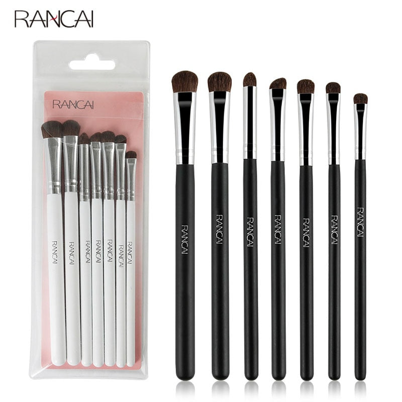 RANCAI 7pcs Eye shadow Makeup Brushes Set Natural Animal Horse Pony Soft Hair Cosmetics Blending Smudge Shader Brush Beauty Kit