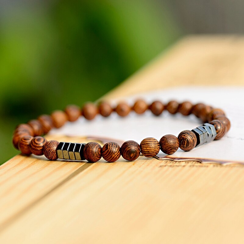 2020 Classic Women 6MM Natural Wood Beads Bracelet Men Ethnic Hematite Lava Stone Bracelet Homme Prayer Jewelry Yoga Bracelet