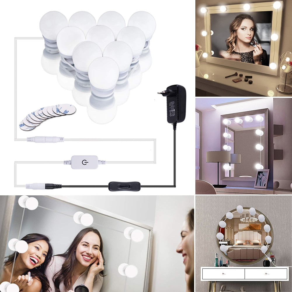 AIBOO LED Makeup Light kit,6/10/14/16Touch Dimmable Mirror Bulbs Hollywood Vanity Lighting lights for Dressing table bathroom