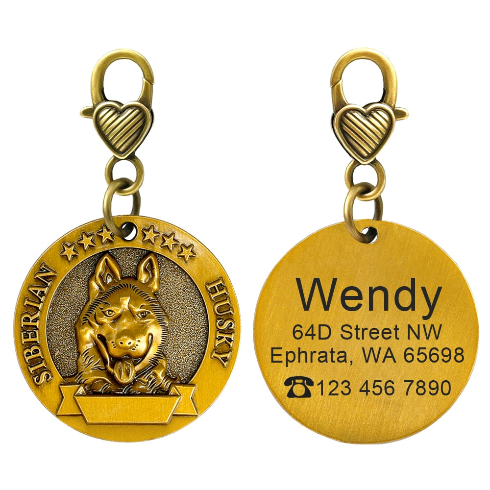 Pet Accessory. Personalized Dog ID Tag Customized Dogs Tags Nameplate Anti-lost Free Engraving Pet Pendant For Collars Necklace Copper Plated.