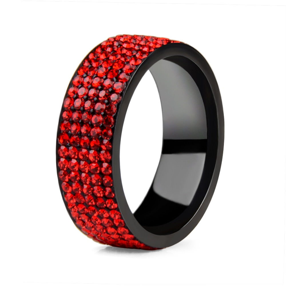 High Quality Punk Rock Stainless Steel Black Ring Men Blue Red Green Crystal Ring For Women Wedding Ring Jewelry 6 7 8 9 10 11