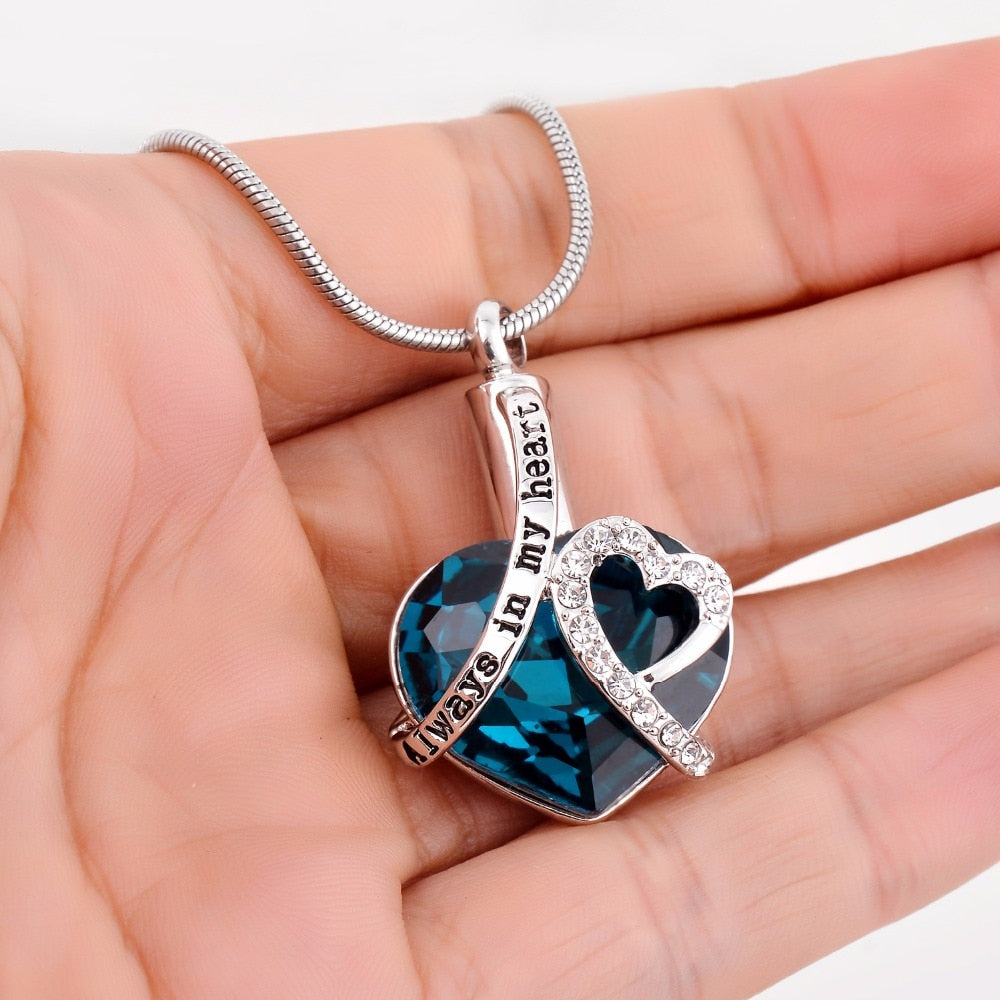 Always in My Heart Locket Screw Heart Cremation Memorial Ashes Urn Birthstone Necklace Jewelry Keepsake Pendant