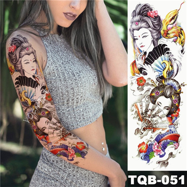 Large Arm Sleeve Tattoo Japanese Wave Waterproof Temporary Tattoo Sticker Lily Peacock Men Full Tiger Fox Tatoo Body Art Women