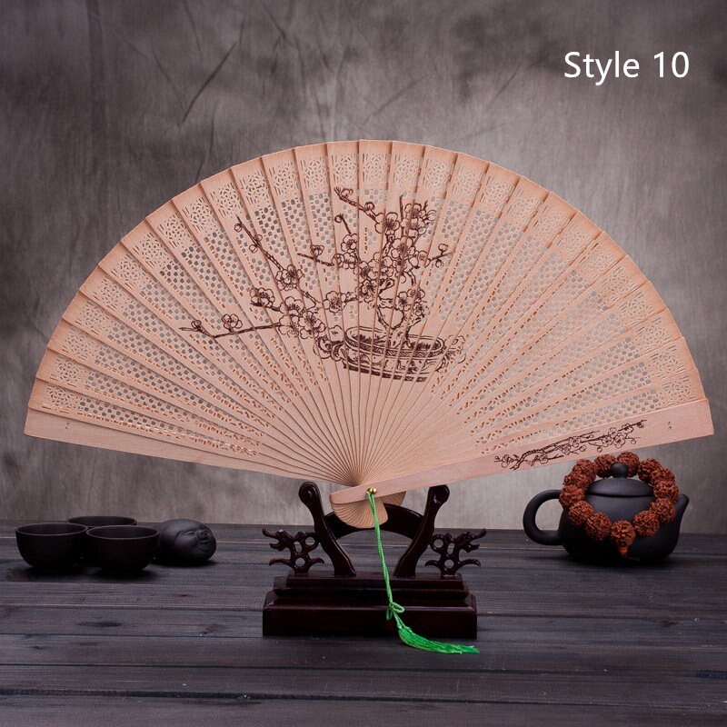 Chinese Japanese Folding Fan Original Wooden Hand Flower Bamboo Classical PrintedFan Ladies Dance Performance and Home Decor