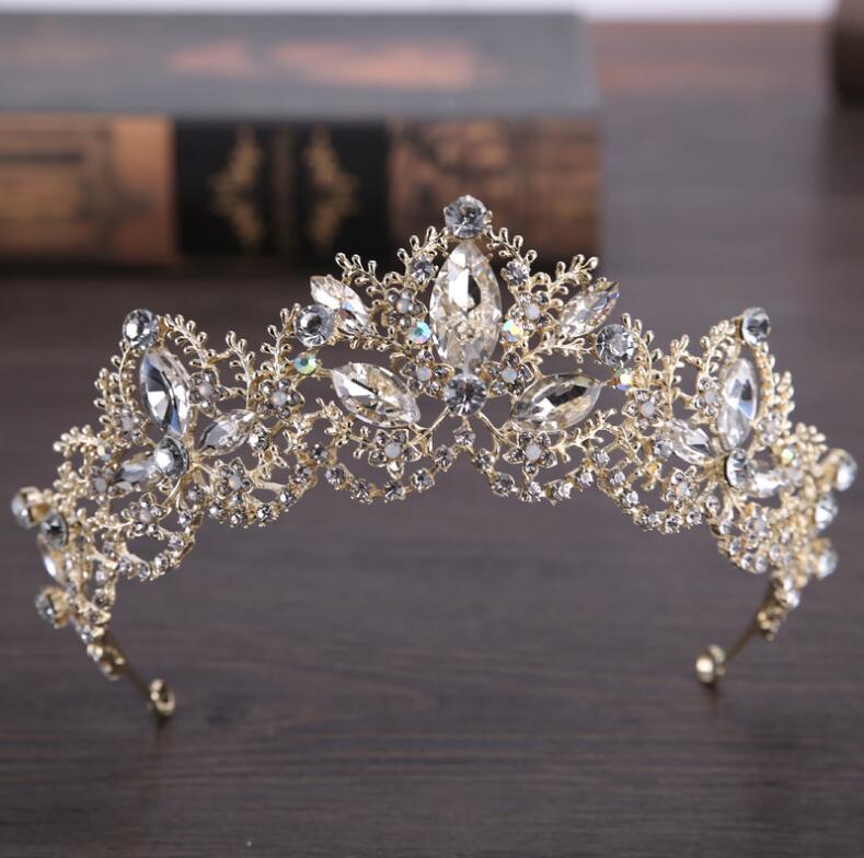 Luxury Baroque Gold Color Bride Crystal AB Hairbands Rhinestone Pageant Bridal Tiaras Crowns Wedding Hair Accessories