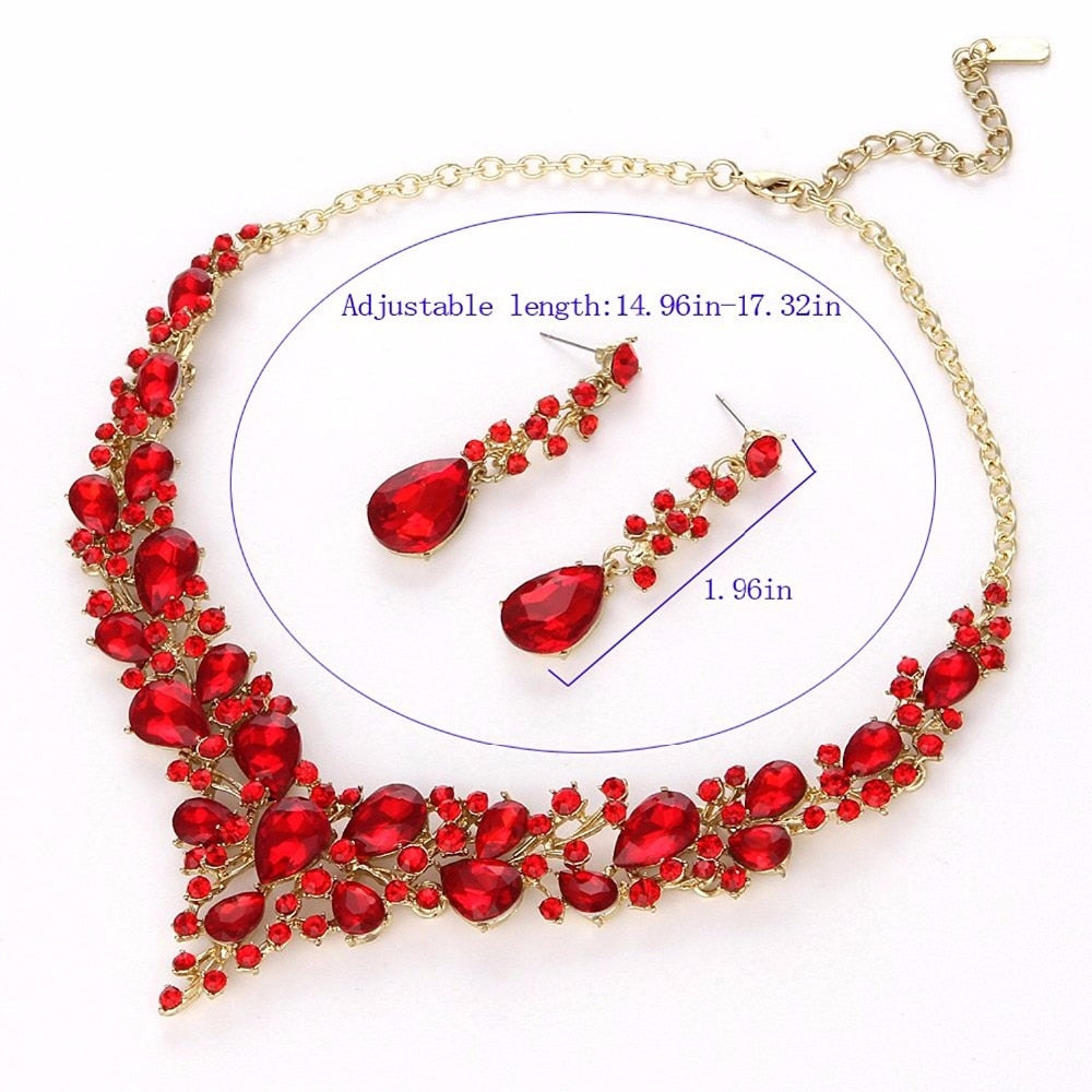 Delicate Women Austrian Crystal Jewelry Sets 16 Colors For Bridal Wedding Necklace And Earrings Sets Lady Party Fashion Jewelry